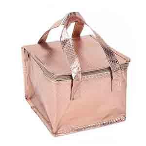 Custom cheap price portable small insulated thermal metallic non woven lunch bag tote croco cooler bag with handles
